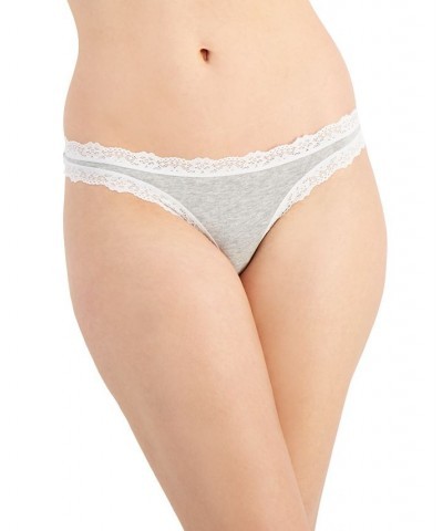 Women's Lace-Trim Thong Heather Grey $8.00 Panty