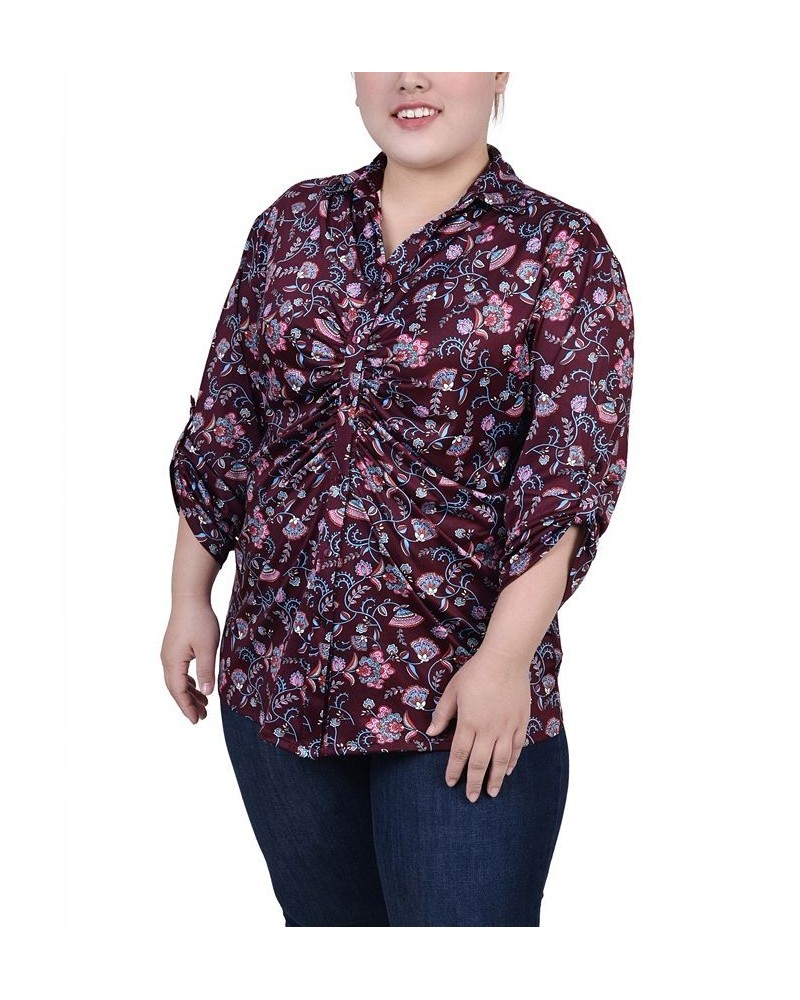 Plus Size 3/4 Roll Tab Rouched-Front Top Fall Floral $11.97 Tops