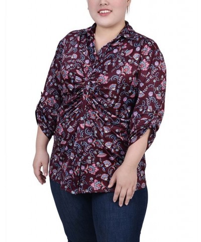 Plus Size 3/4 Roll Tab Rouched-Front Top Fall Floral $11.97 Tops