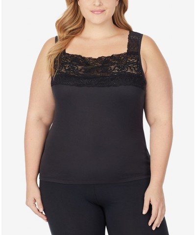 Plus Size SofTech Stretch Lace Detail Cami Black $12.00 Tops