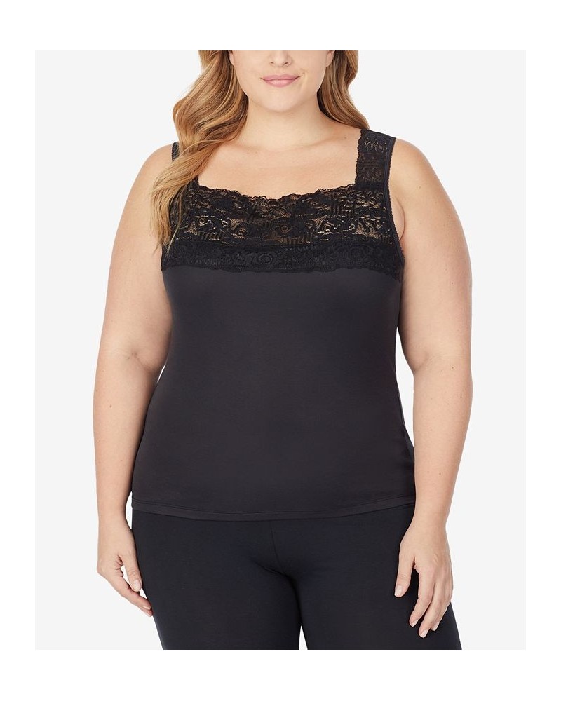 Plus Size SofTech Stretch Lace Detail Cami Black $12.00 Tops