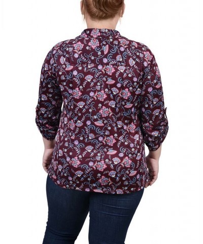 Plus Size 3/4 Roll Tab Rouched-Front Top Fall Floral $11.97 Tops