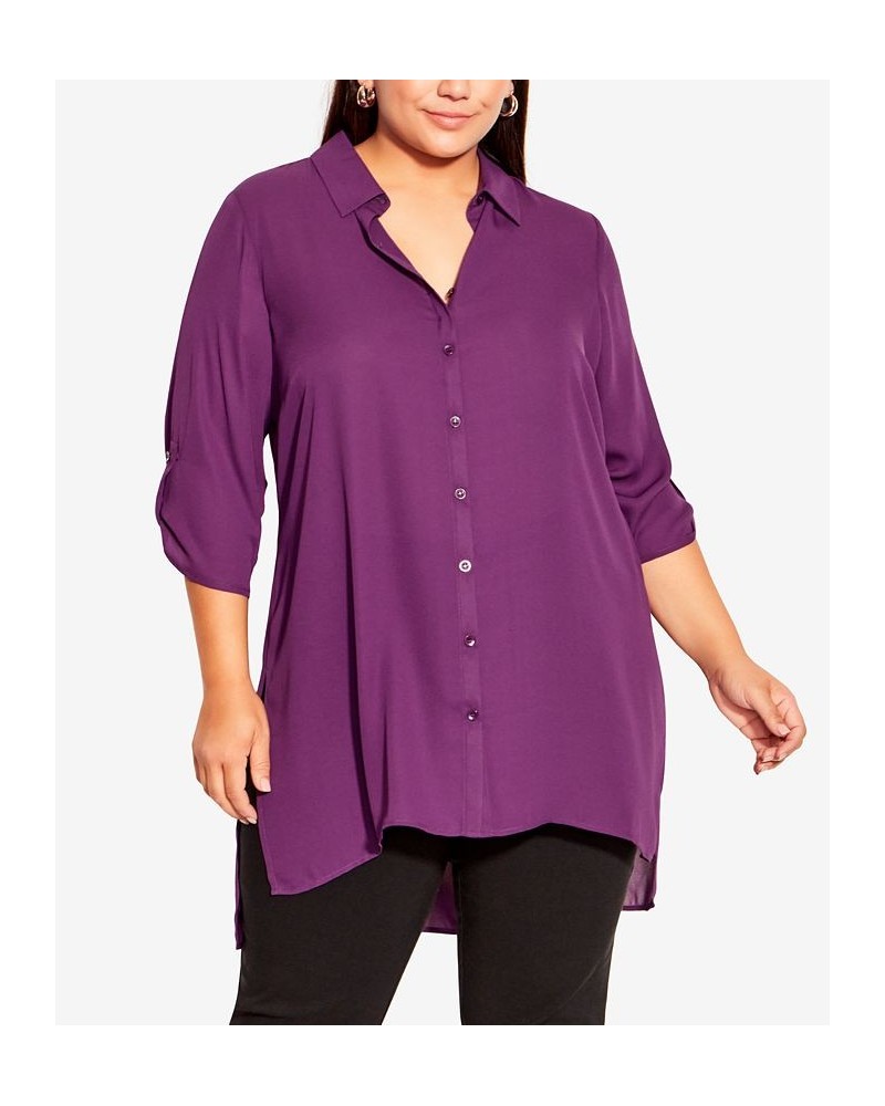 Plus Size Longline Collared Blouse Plum $28.29 Tops