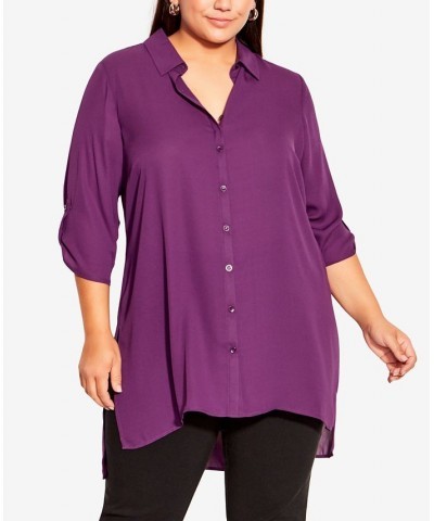 Plus Size Longline Collared Blouse Plum $28.29 Tops