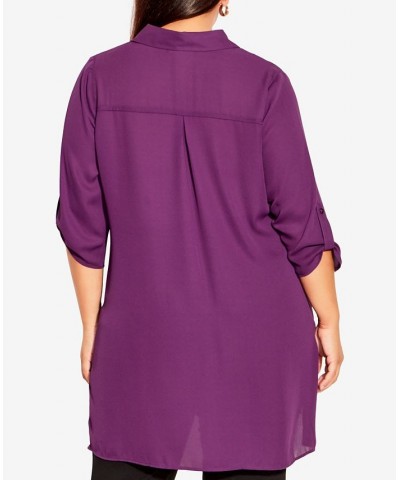 Plus Size Longline Collared Blouse Plum $28.29 Tops