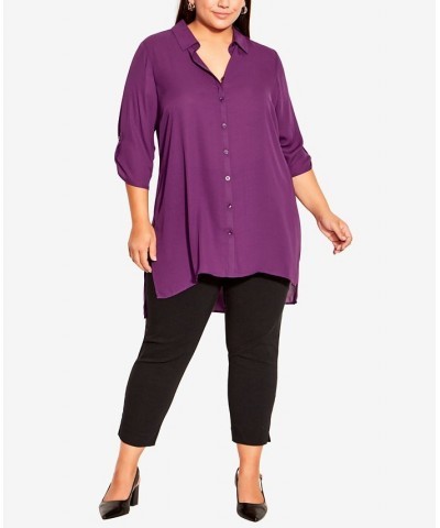 Plus Size Longline Collared Blouse Plum $28.29 Tops