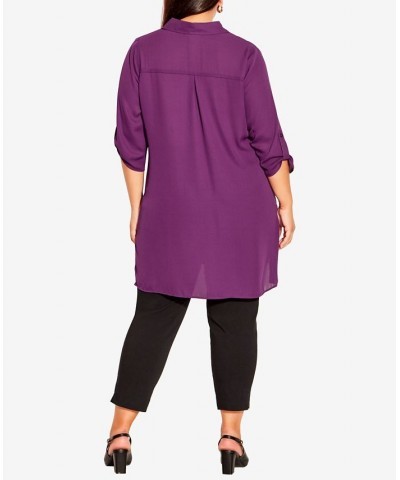 Plus Size Longline Collared Blouse Plum $28.29 Tops