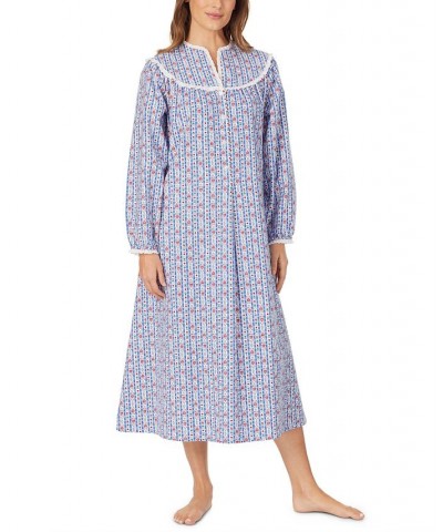 Cotton Lace-Trim Flannel Nightgown Blue $42.84 Sleepwear