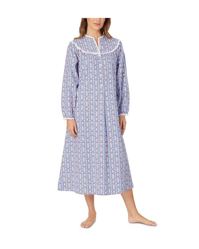 Cotton Lace-Trim Flannel Nightgown Blue $42.84 Sleepwear