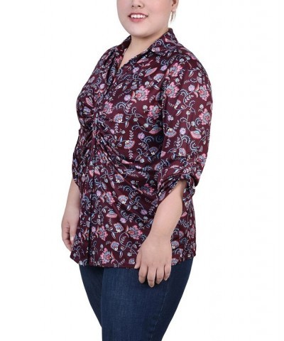 Plus Size 3/4 Roll Tab Rouched-Front Top Fall Floral $11.97 Tops