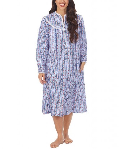 Cotton Lace-Trim Flannel Nightgown Blue $42.84 Sleepwear