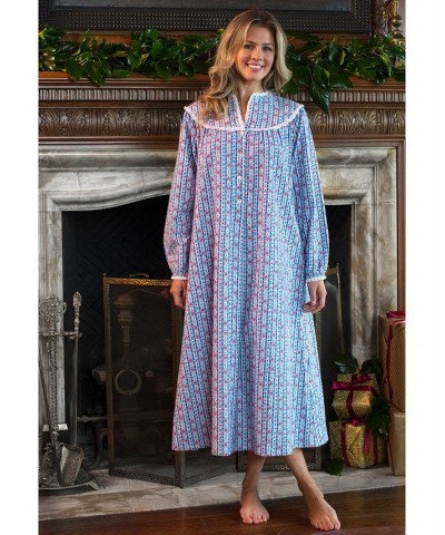 Cotton Lace-Trim Flannel Nightgown Blue $42.84 Sleepwear