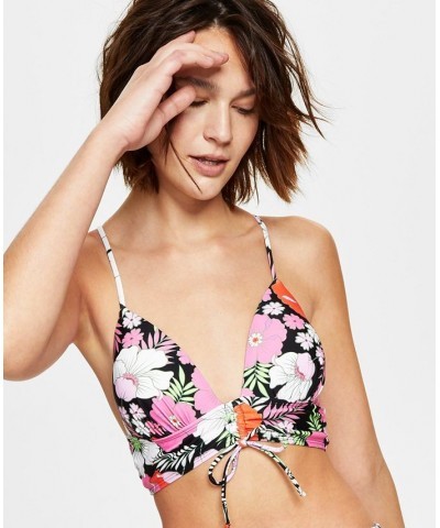 Juniors' Floral Tunnel-Front Midkini Top & Side-Tie Bottoms In The Groove Black Multi $20.64 Swimsuits