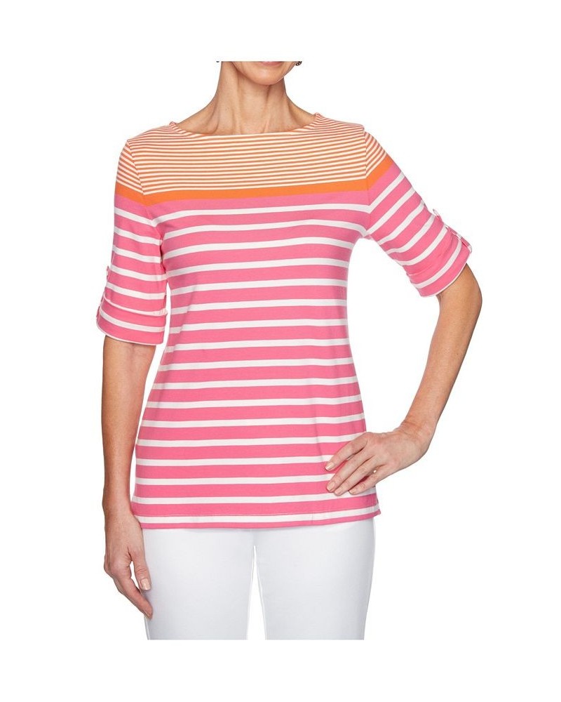 Women's Plus Size Knit Engineered Stripe Top Orange Multi $18.50 Tops