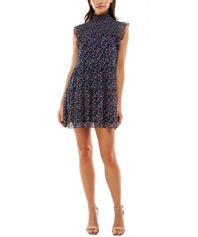 Juniors' High Neck Tiered Fit & Flare Dress Navy Floral $28.32 Dresses