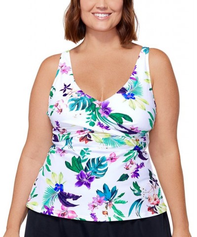 Plus Size Printed Monterey Underwire Shirred Tankini Top North Shore Multi $27.00 Swimsuits