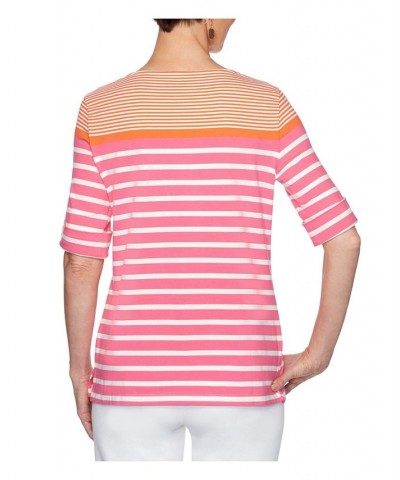 Women's Plus Size Knit Engineered Stripe Top Orange Multi $18.50 Tops