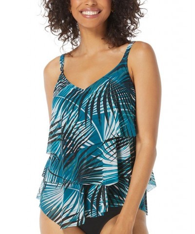 Women's Flourish Bra-Sized Tankini Top Teal Multi $39.96 Swimsuits