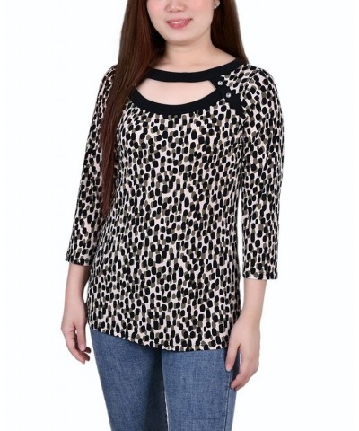 Petite 3/4 Sleeve with Combo Bands and Front Cutout Top Abstract Dot $13.23 Tops