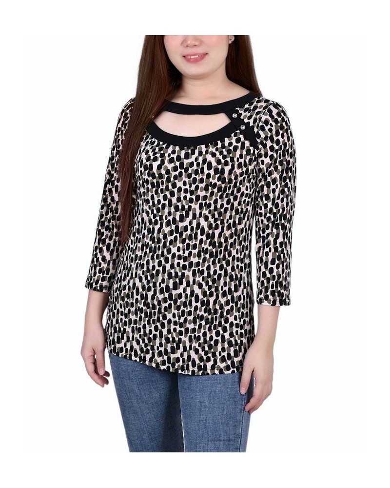 Petite 3/4 Sleeve with Combo Bands and Front Cutout Top Abstract Dot $13.23 Tops