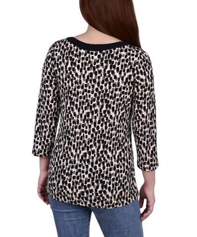 Petite 3/4 Sleeve with Combo Bands and Front Cutout Top Abstract Dot $13.23 Tops