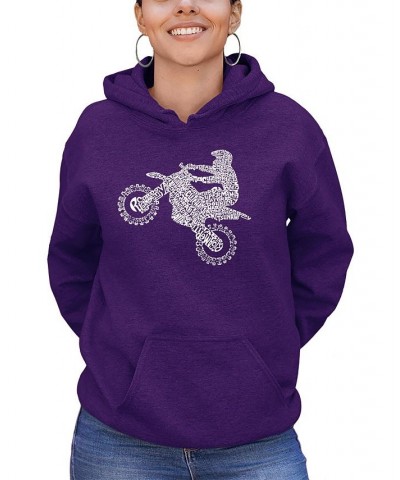 Women's Word Art Freestyle Motocross Hooded Sweatshirt Purple $25.80 Sweatshirts