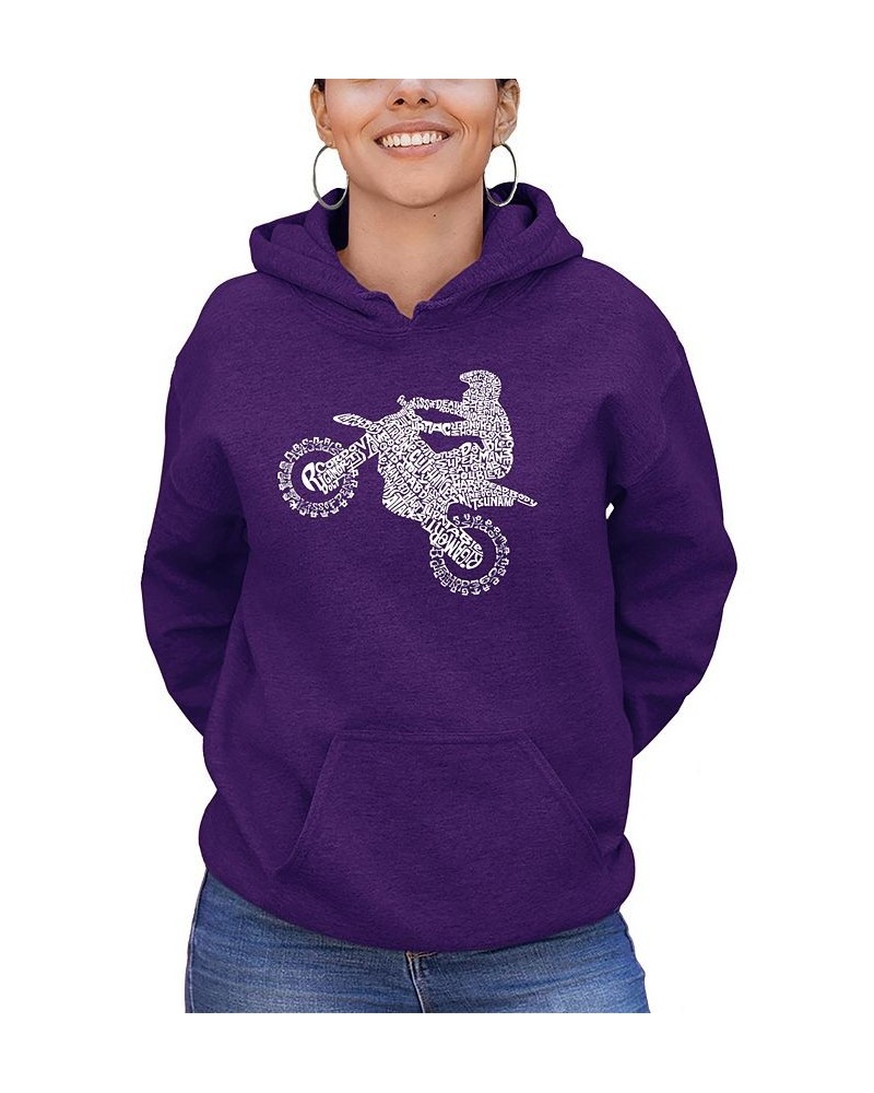 Women's Word Art Freestyle Motocross Hooded Sweatshirt Purple $25.80 Sweatshirts