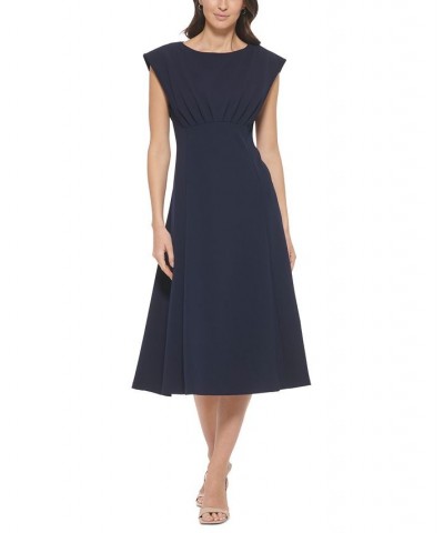 Women's Pleated-Bodice Empire-Waist Midi Dress Blue $44.64 Dresses