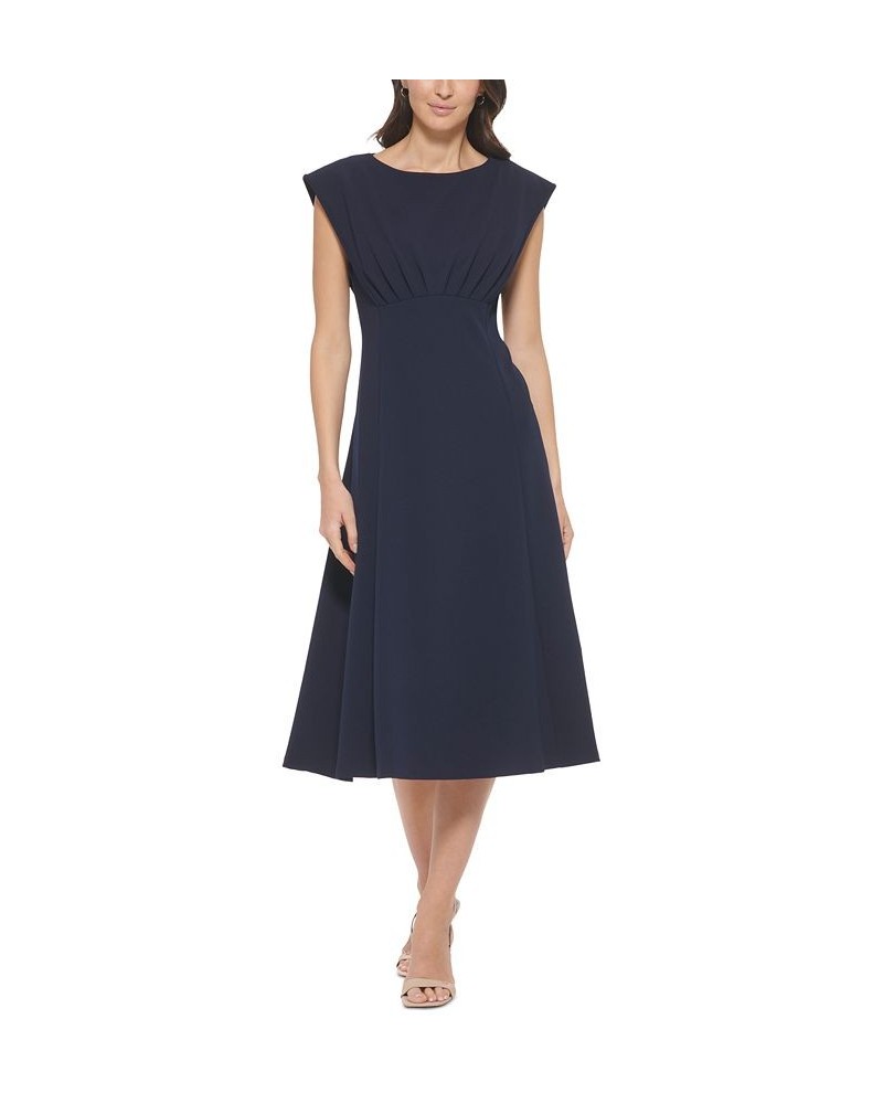 Women's Pleated-Bodice Empire-Waist Midi Dress Blue $44.64 Dresses