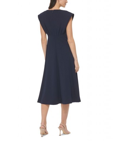 Women's Pleated-Bodice Empire-Waist Midi Dress Blue $44.64 Dresses