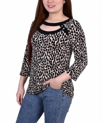 Petite 3/4 Sleeve with Combo Bands and Front Cutout Top Abstract Dot $13.23 Tops