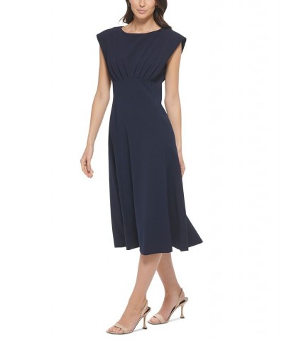 Women's Pleated-Bodice Empire-Waist Midi Dress Blue $44.64 Dresses