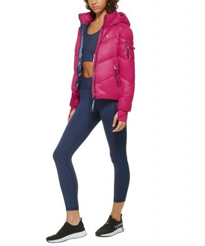 Women's Hooded Puffer Jacket Electric Magenta $40.37 Jackets