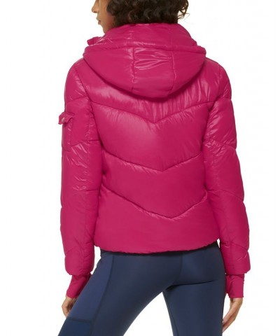 Women's Hooded Puffer Jacket Electric Magenta $40.37 Jackets