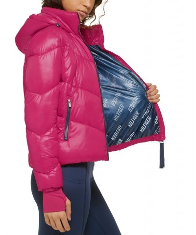 Women's Hooded Puffer Jacket Electric Magenta $40.37 Jackets