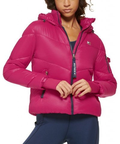 Women's Hooded Puffer Jacket Electric Magenta $40.37 Jackets