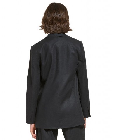 Women's Linen Blend Open Front Blazer Black $57.24 Jackets