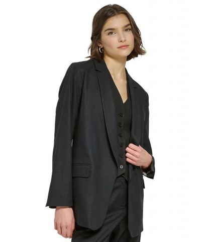 Women's Linen Blend Open Front Blazer Black $57.24 Jackets