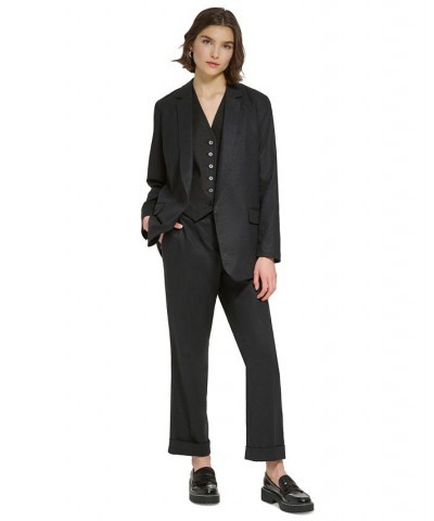 Women's Linen Blend Open Front Blazer Black $57.24 Jackets