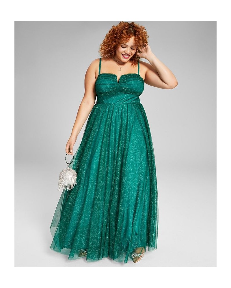 Trendy Plus Size Tulle A-Line Evening Gown Hunter Green $67.66 Dresses