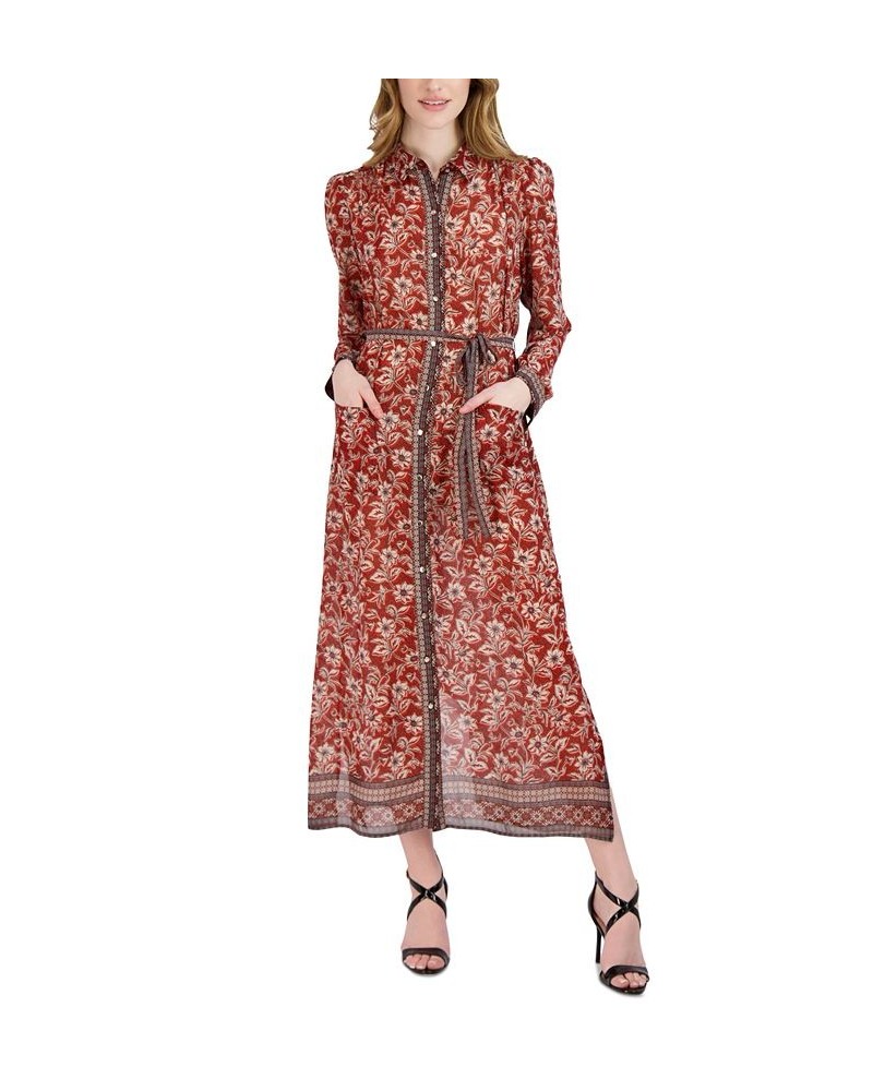 Women's Printed Maxi Shirtdress Rust Multi $45.15 Dresses