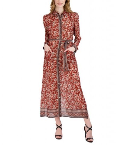 Women's Printed Maxi Shirtdress Rust Multi $45.15 Dresses