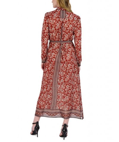 Women's Printed Maxi Shirtdress Rust Multi $45.15 Dresses