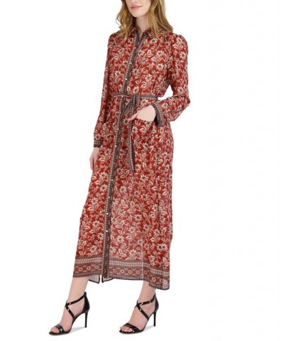 Women's Printed Maxi Shirtdress Rust Multi $45.15 Dresses