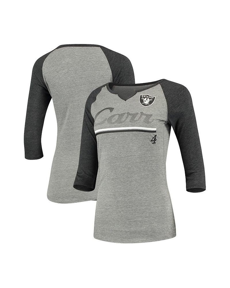 Women's Las Vegas Raiders Over the Line Tri-Blend 3/4-Sleeve V-Notch T-shirt Heathered Gray, Black $22.00 Tops