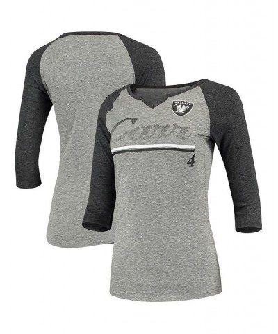 Women's Las Vegas Raiders Over the Line Tri-Blend 3/4-Sleeve V-Notch T-shirt Heathered Gray, Black $22.00 Tops