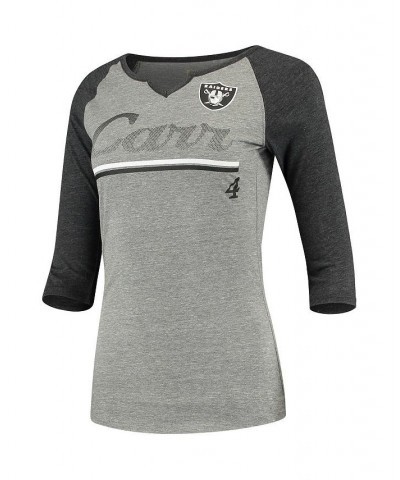 Women's Las Vegas Raiders Over the Line Tri-Blend 3/4-Sleeve V-Notch T-shirt Heathered Gray, Black $22.00 Tops