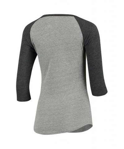 Women's Las Vegas Raiders Over the Line Tri-Blend 3/4-Sleeve V-Notch T-shirt Heathered Gray, Black $22.00 Tops