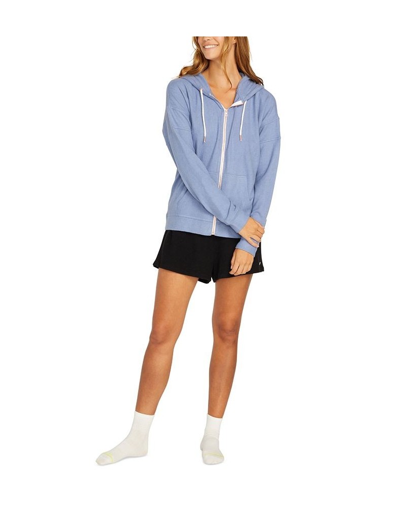 Juniors' Lil Zip Fleece Hoodie Washed Blue $33.75 Tops