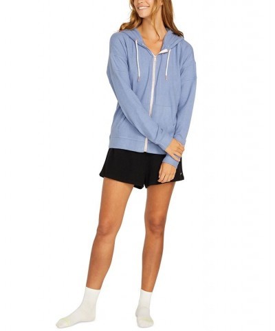 Juniors' Lil Zip Fleece Hoodie Washed Blue $33.75 Tops